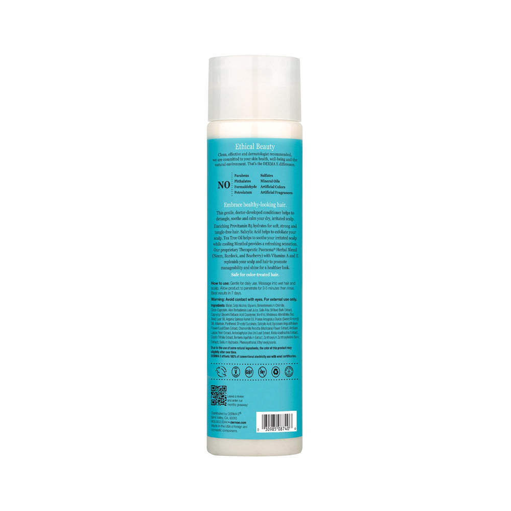 DERMA E conditionneur-relief étiquette indiquant sans parabènes ni sulfates.