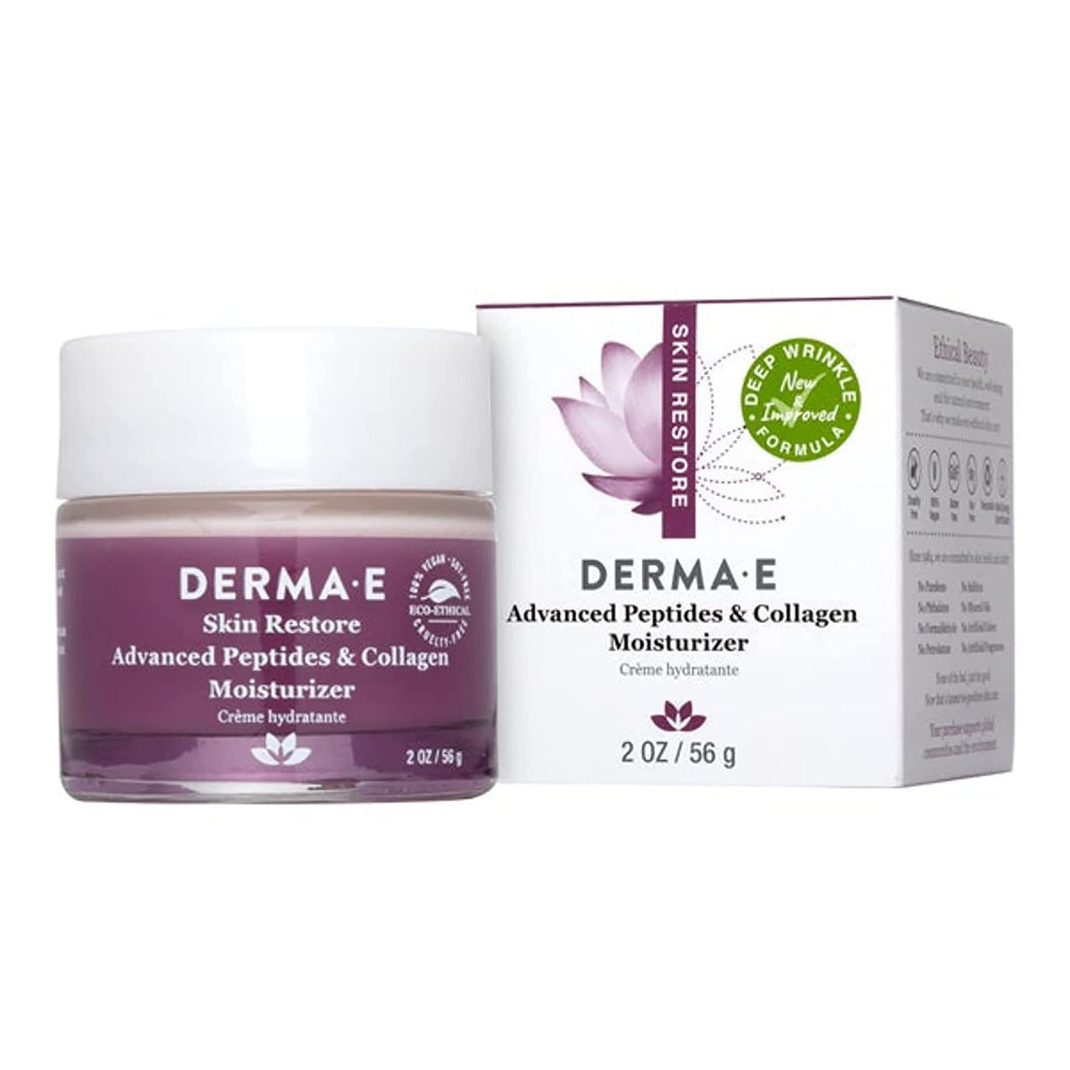 Derma E crème visage peptides et collagène, hydratation et douceur.