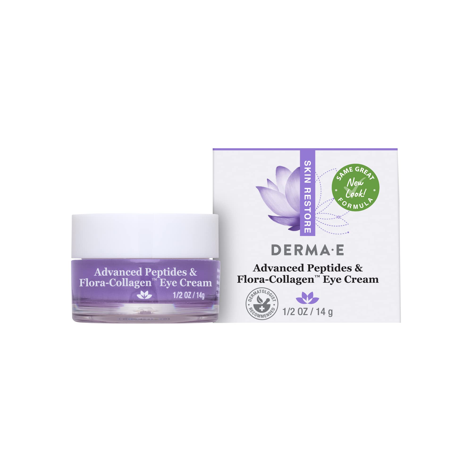 Derma E Crème Yeux peptides Flora-Collagène, apport d'hydratation ciblé autour des yeux.