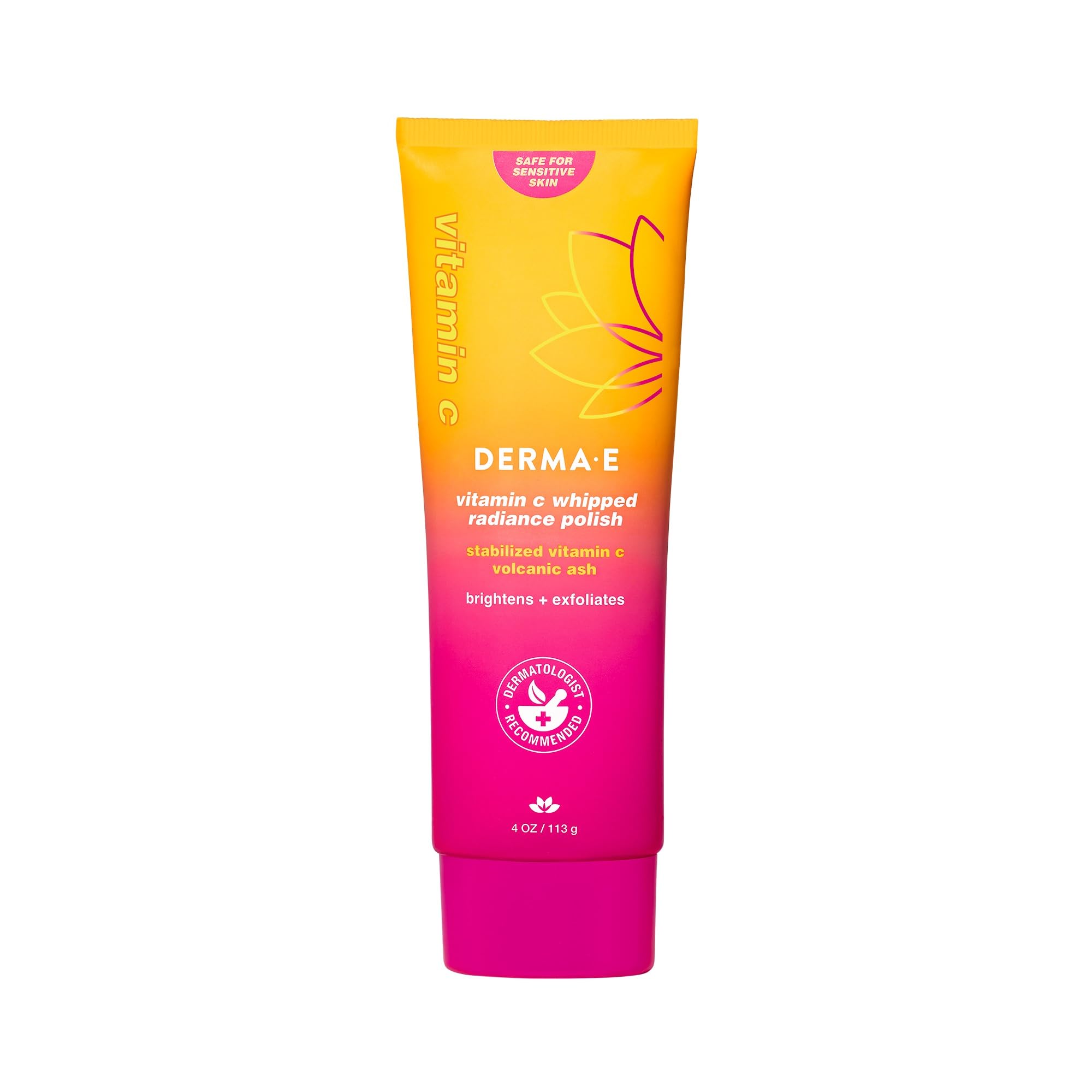 DERMA E emballage recyclable, produit vegan et sans cruauté.