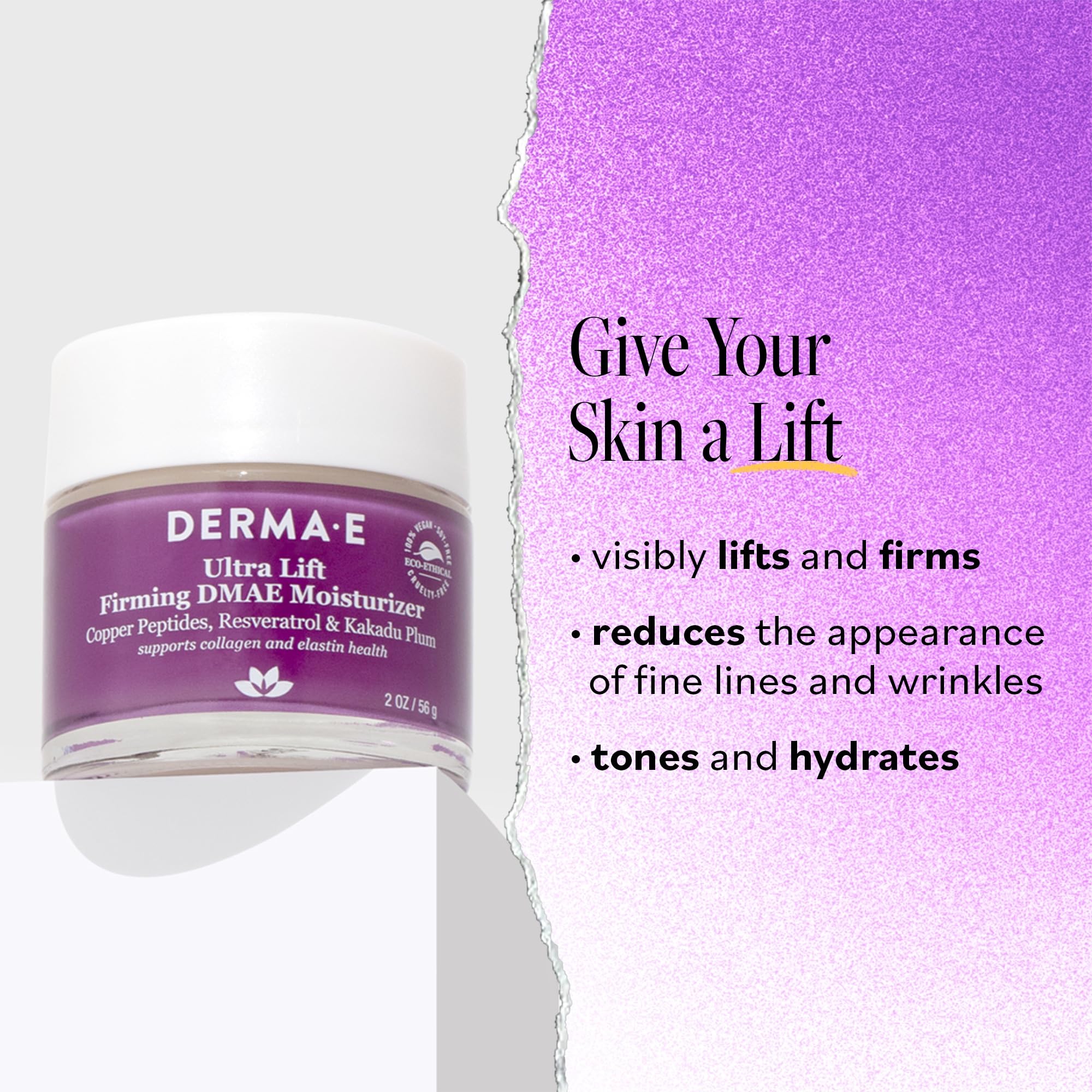 Derma E Firming DMAE crème visage application matin, soin quotidien efficace pour la peau.