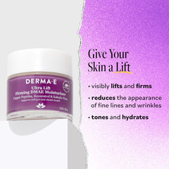 Derma E Firming DMAE crème visage application matin, soin quotidien efficace pour la peau.