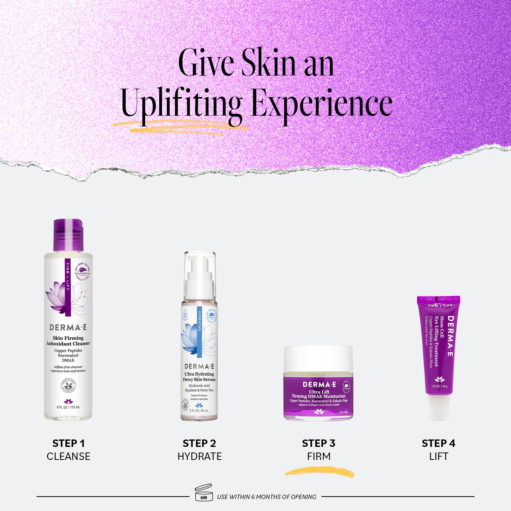 Derma E Firming DMAE texture crème nourrissante, application douce et veloutée.