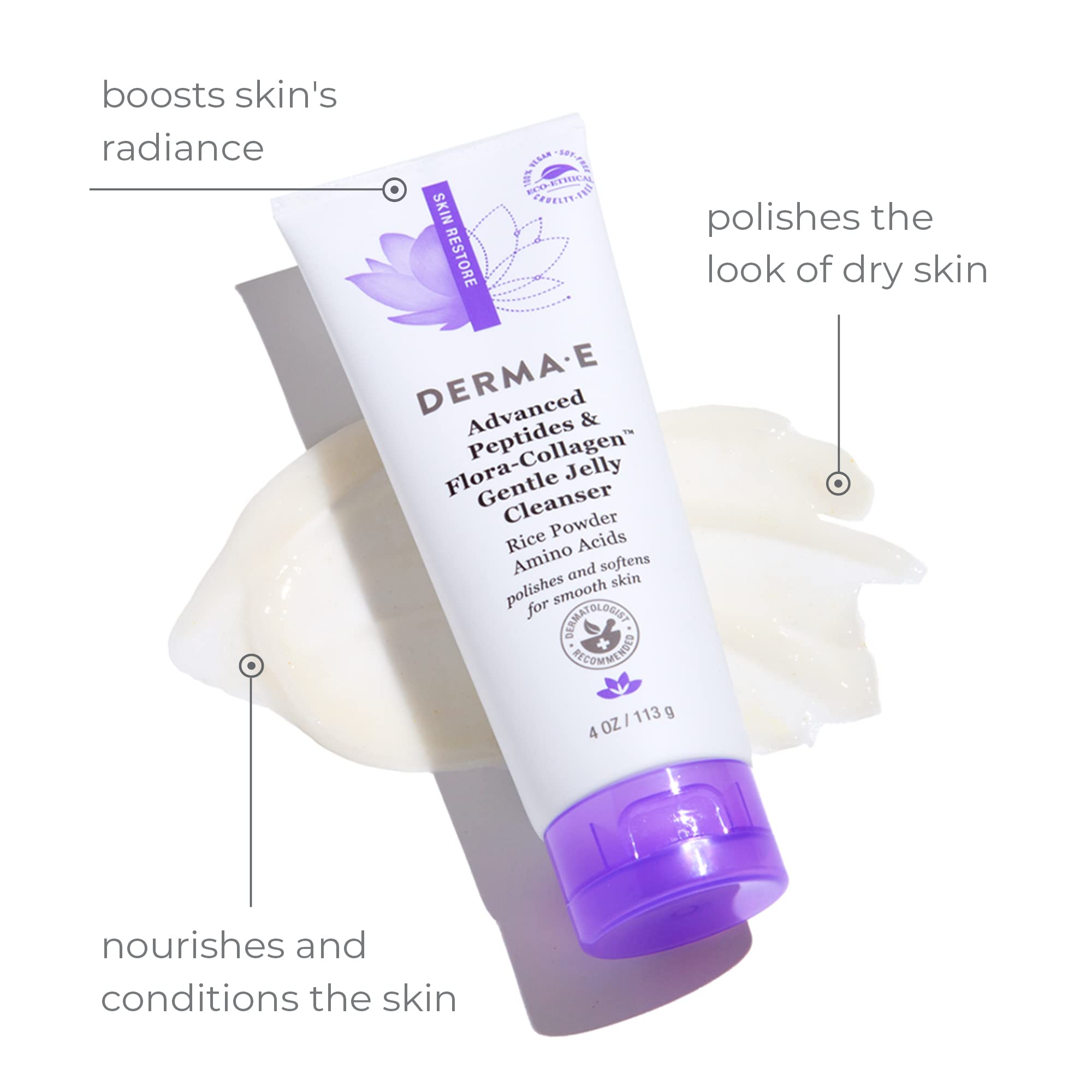 Derma E gelée nettoyante, texture veloutée, douceur et propreté du visage.