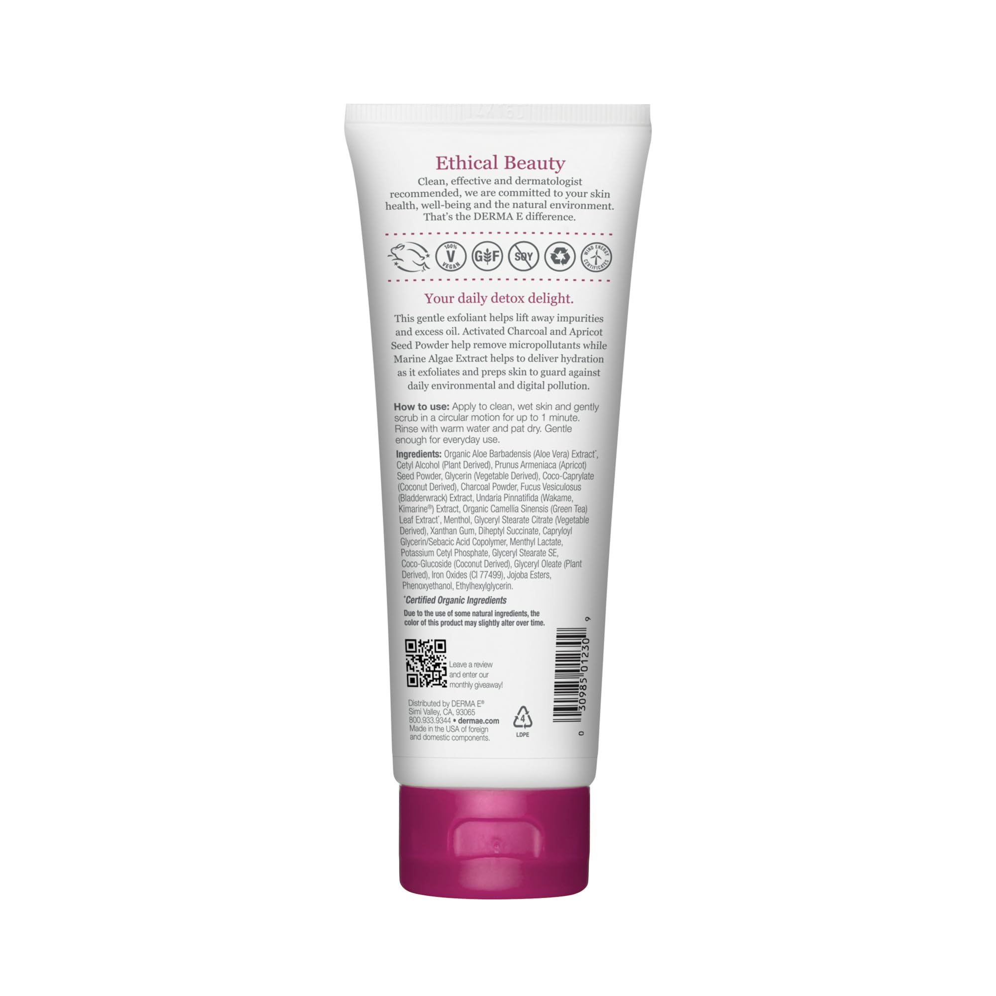 DERMA E gommage purifiant quotidien massage visage en cercles pour peau fraîche et lumineuse