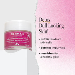 DERMA E gommage visage texture granuleuse révélant peau renouvelée après exfoliation.