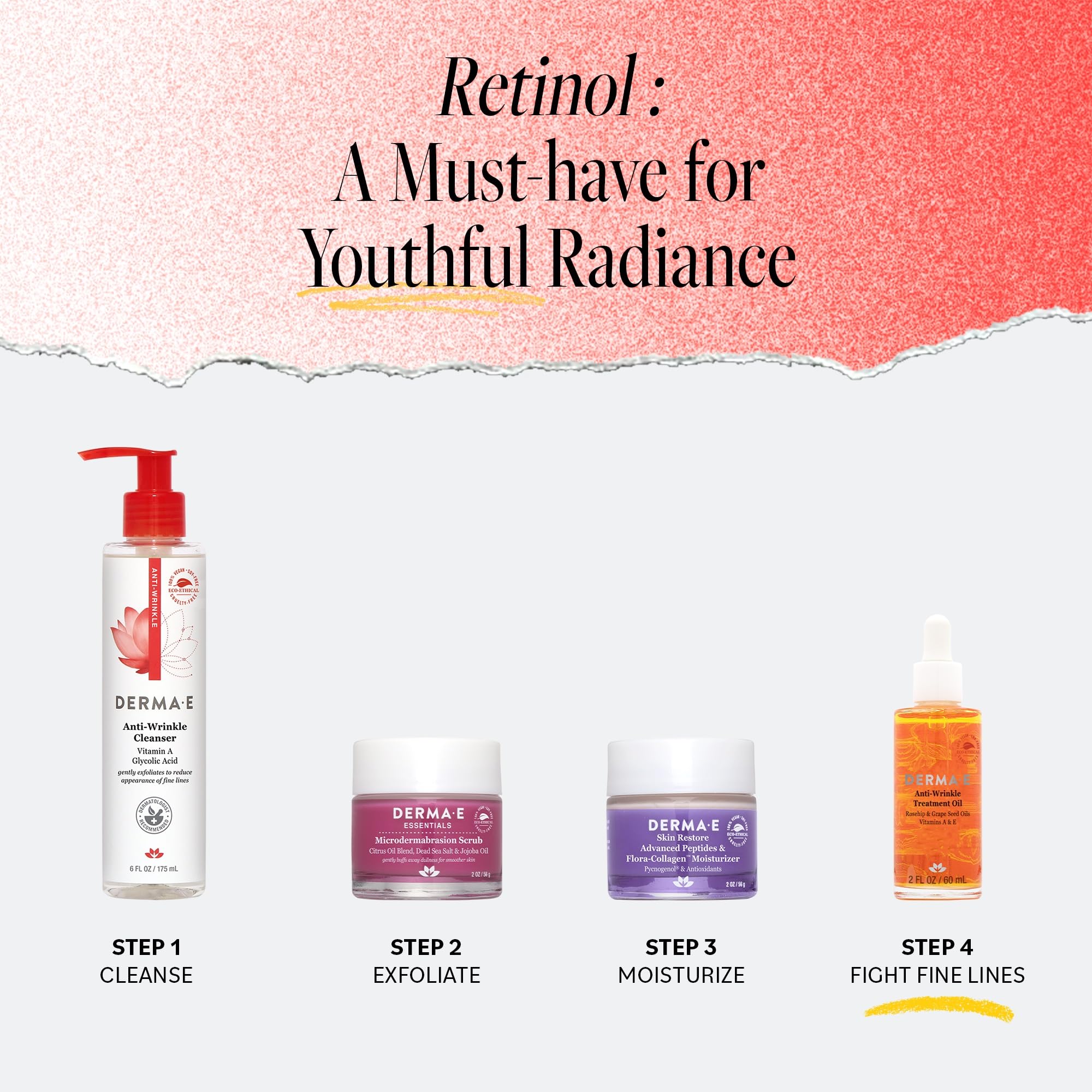 DERMA E Huile anti-rides en flacon pompe pratique et doseur.