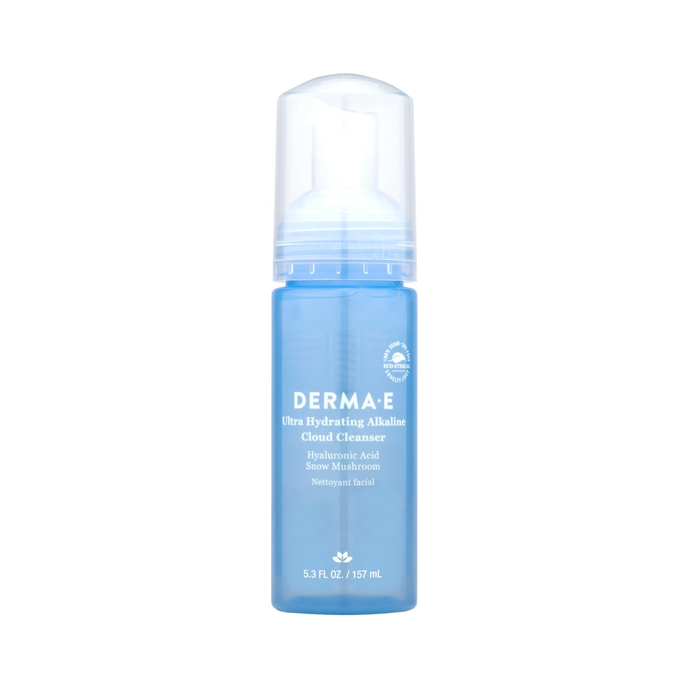 Derma E lavage-visage mousse hydratante, texture légère pour peau douce après lavage.