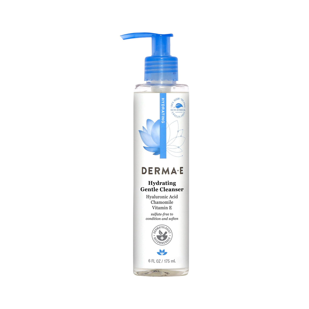 Derma E nettoyant doux hydratant acide hyaluronique bouteille du produit