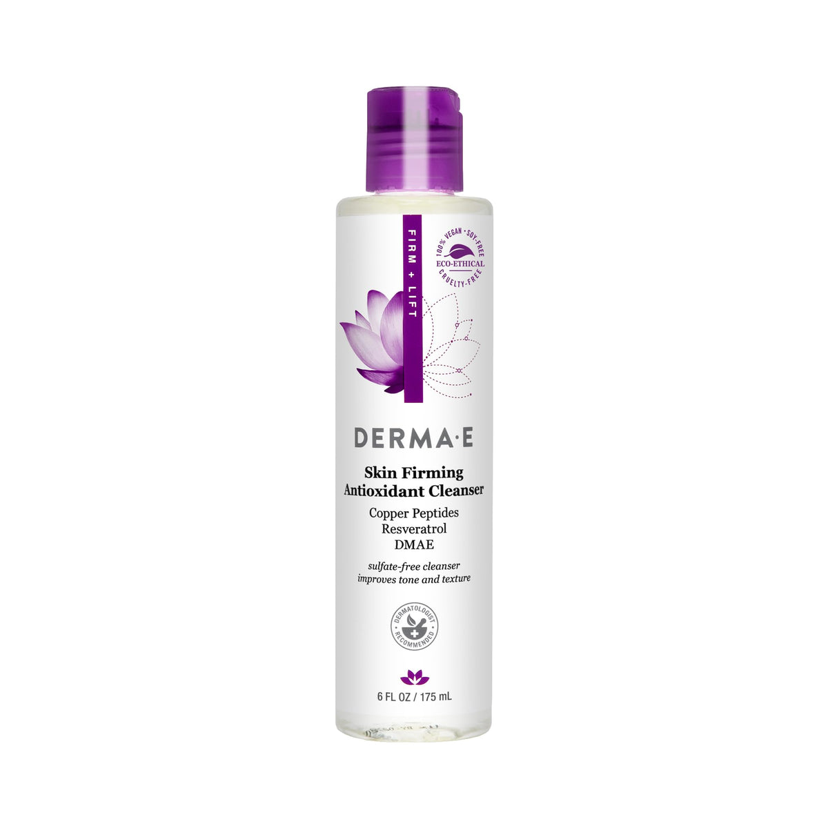 Derma E nettoyant raffermissant bouteille—raffermit et purifie la peau.