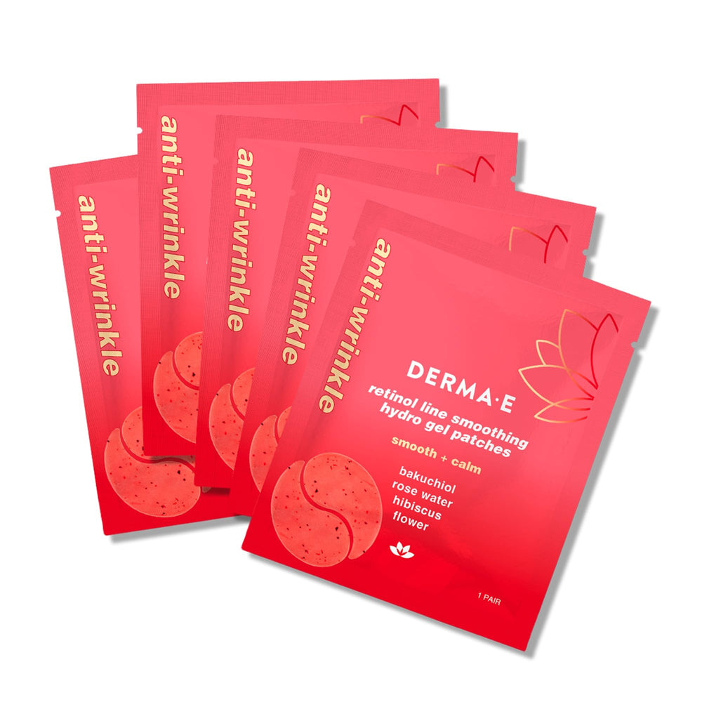Patchs yeux hydrogel DERMA E retinol bakuchiol pour lisser les ridules.