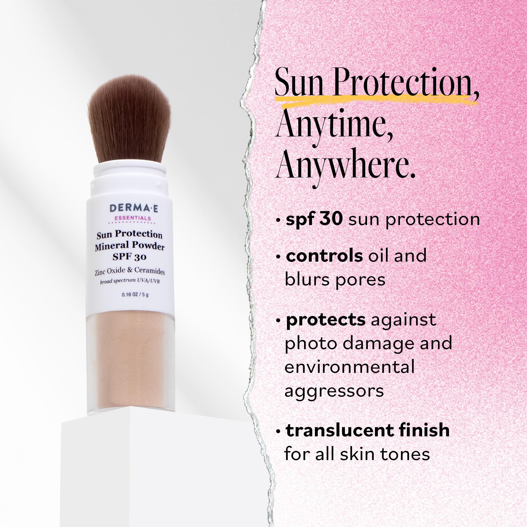 Poudre minérale Derma E estompe les pores et matifie la peau.