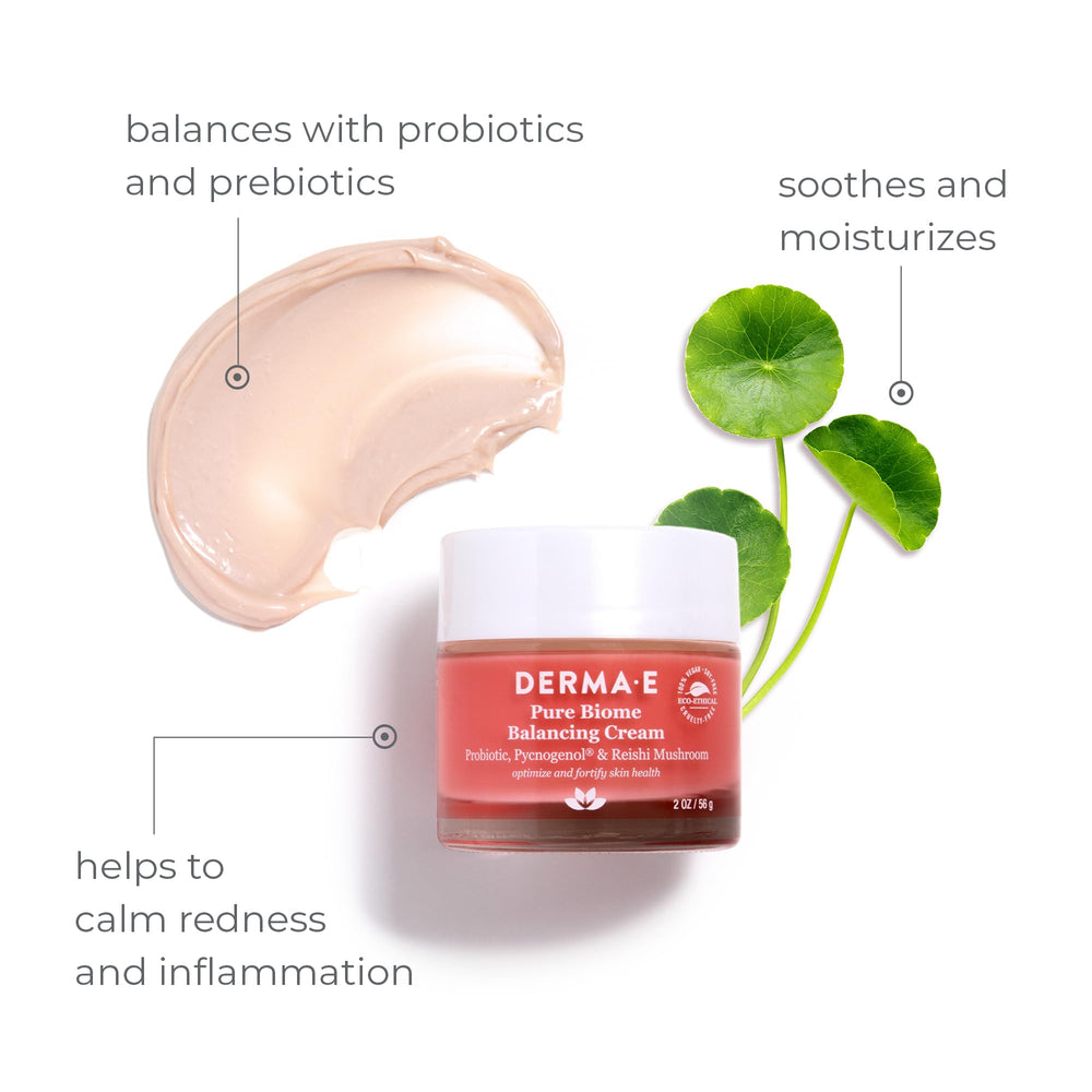 Derma E Pure Biome Balance crème visage pot avec texture riche et absorbante.