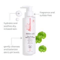 Derma E Pure Biome Balancing Cleanser: visuel sans parfum pour peau sensible, usage quotidien.