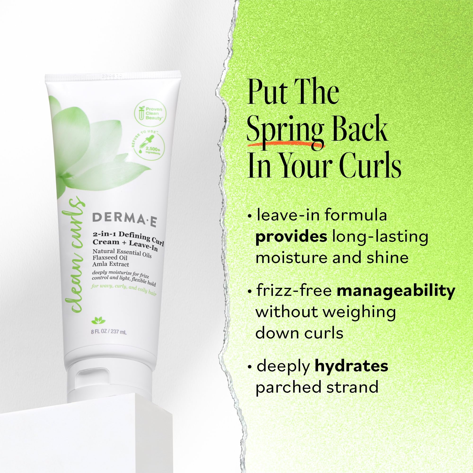 Application de DERMA E Ramos sur cheveux pour définir et hydrater les boucles.