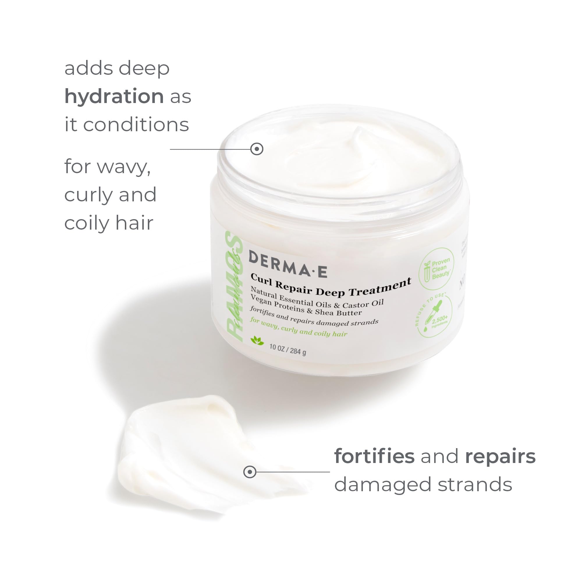 Derma E Ramos Curl Repair Deep Treatment, texture riche sur cheveux bouclés.