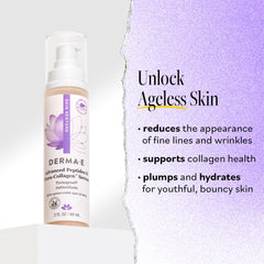 DERMA E Sérum Peptides Flora-Collagen, application visage et cou, absorption rapide.