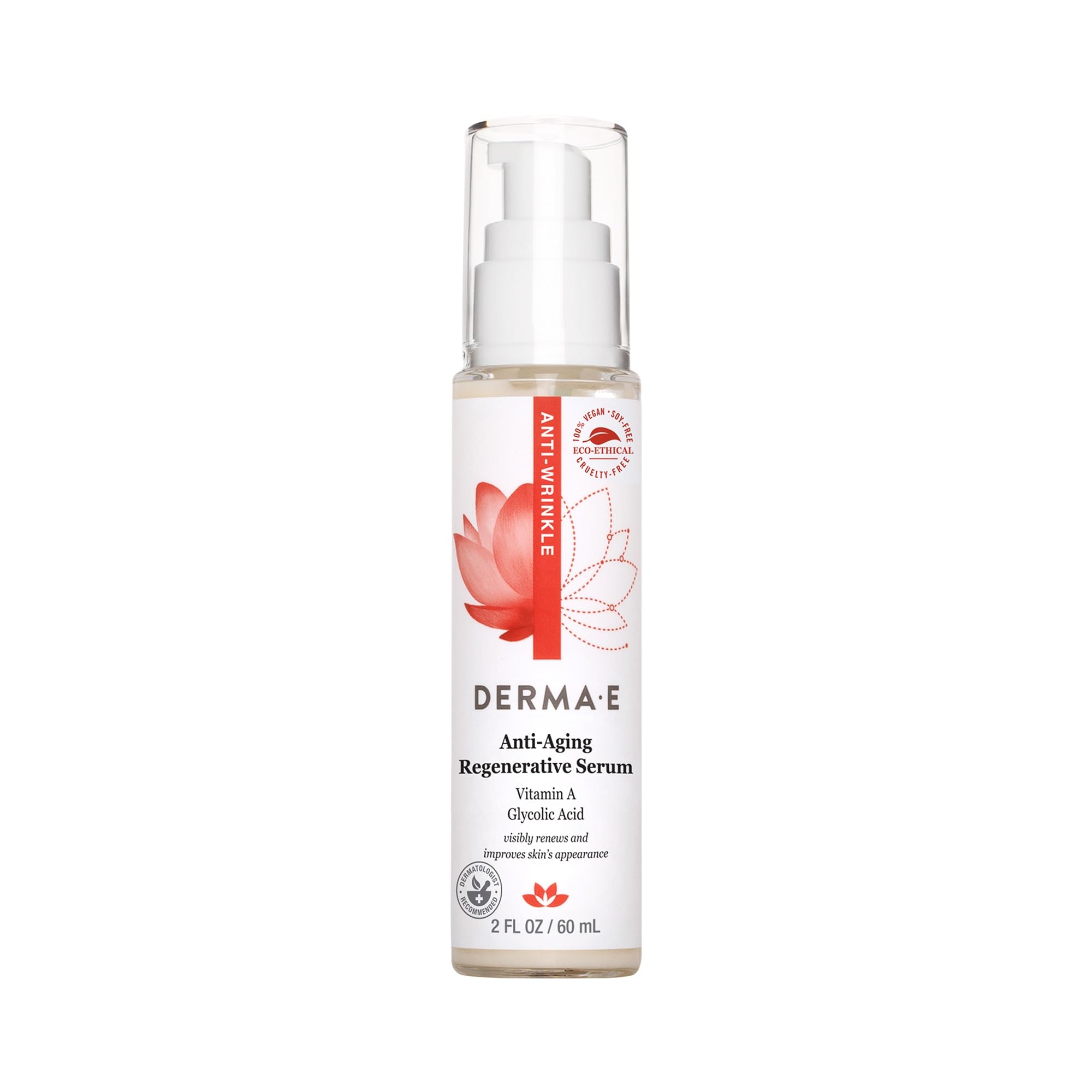 Sérum Derma E Regeneratif en bouteille, texture fluide et nourrissante