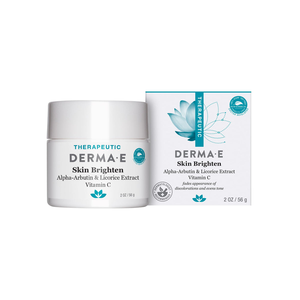 Derma E Skin Brightening Cream bottle highlighting brightened complexion and even tone