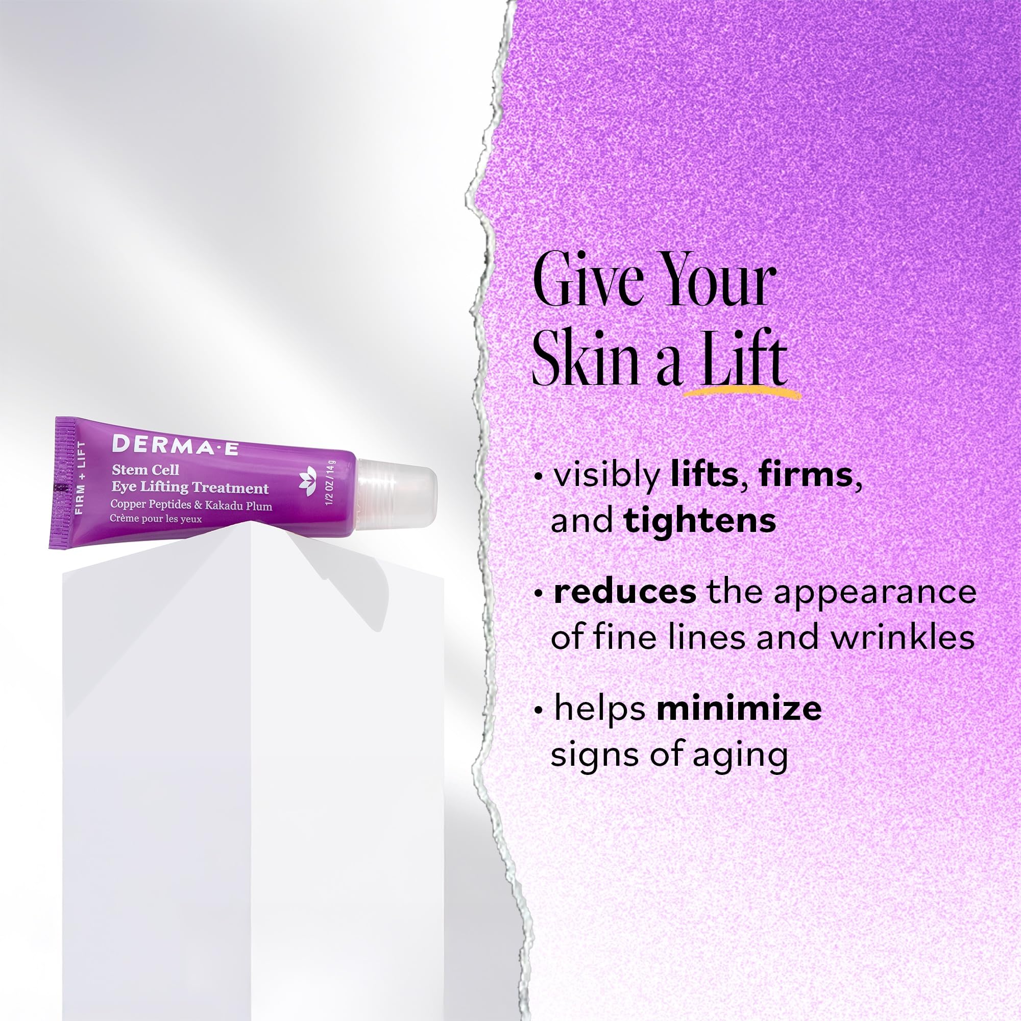 Application douce du soin Derma E autour des yeux et sur la paupière.