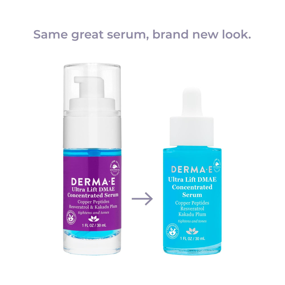Texture du sérum Derma E Ultra Lift sur le visage, hydratation ciblée