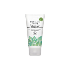 Crème mains Derma E Vitamine E sans parfum, hydratation légère et protectrice.