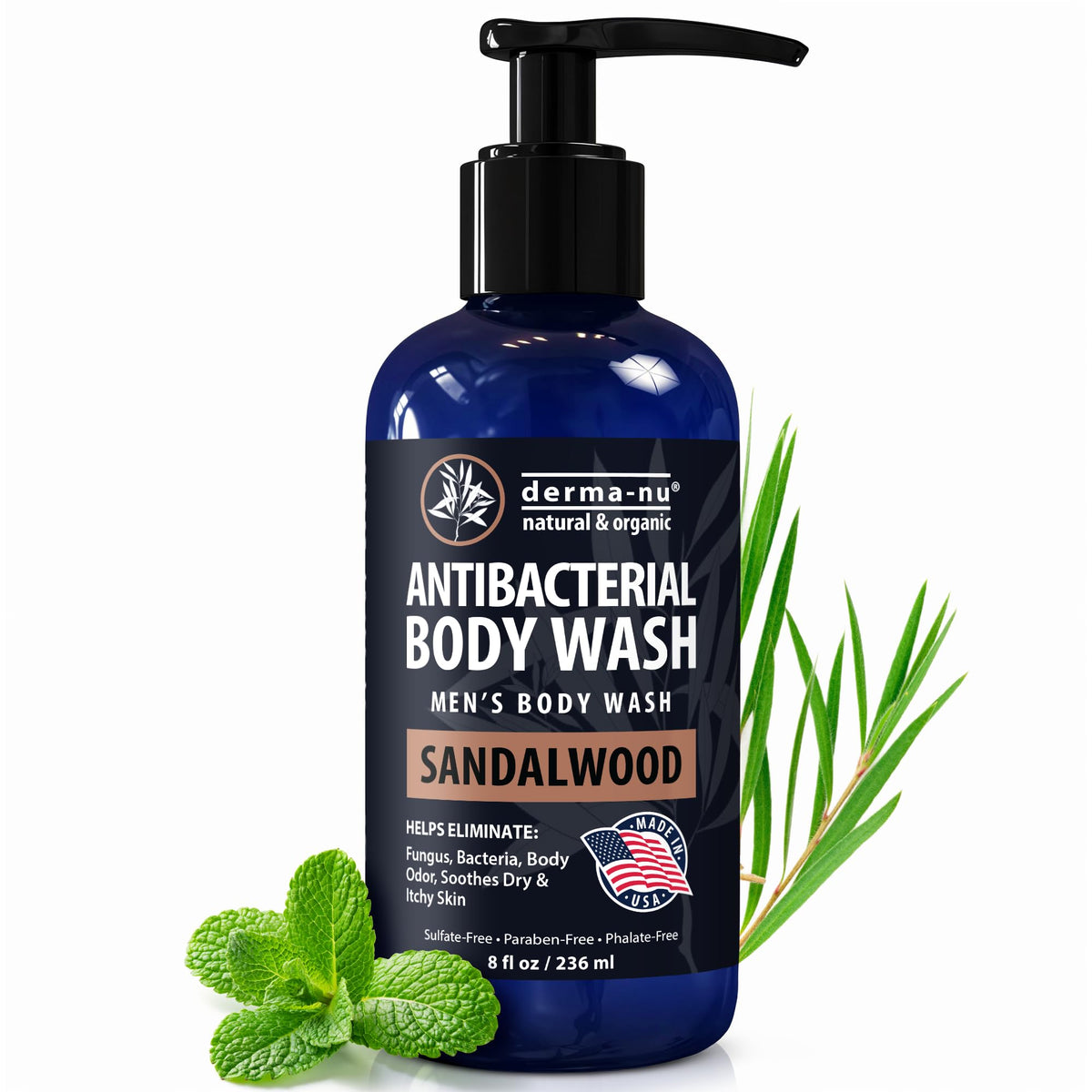 Derma-Nu Bouteille Homme Santal bois: fraîcheur masculine durable après la douche.