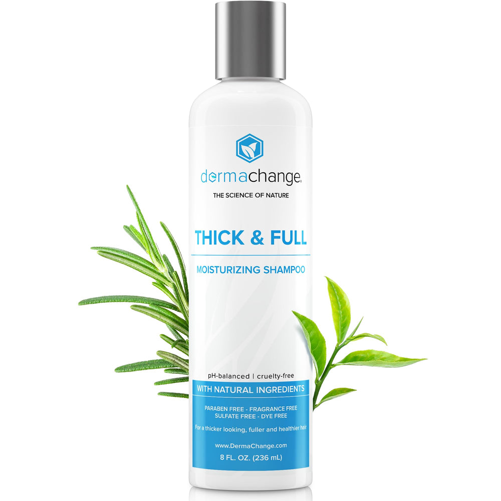 DermaChange Shampoo, bouteille 236 ml, cheveux plus forts et volumisés.