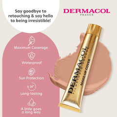 Dermacol teint longue tenue, SPF30, tube pratique pour la journée.