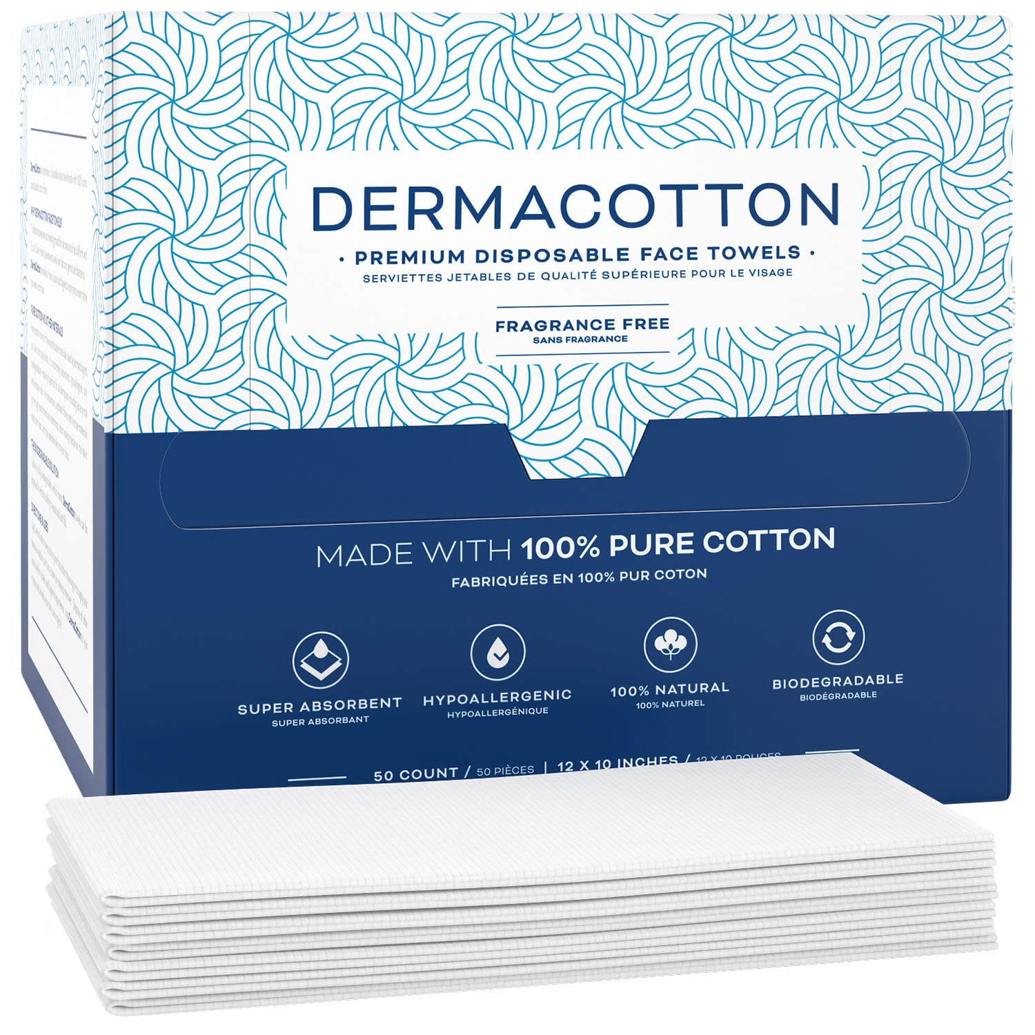 Dermacotton serviettes visage extra grandes, propreté instantanée à chaque utilisation.
