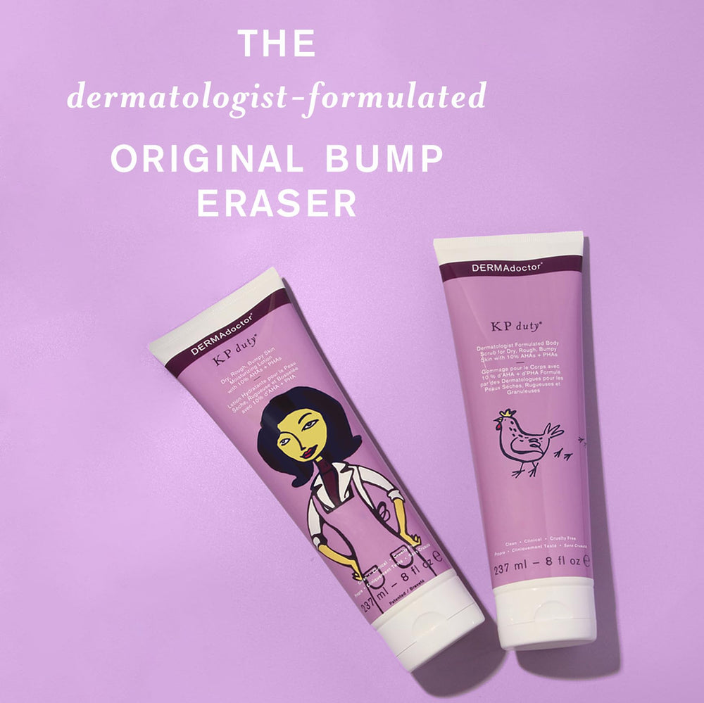 Application guidée du duo gommage et lotion DERMAdoctor KP Bump Eraser.