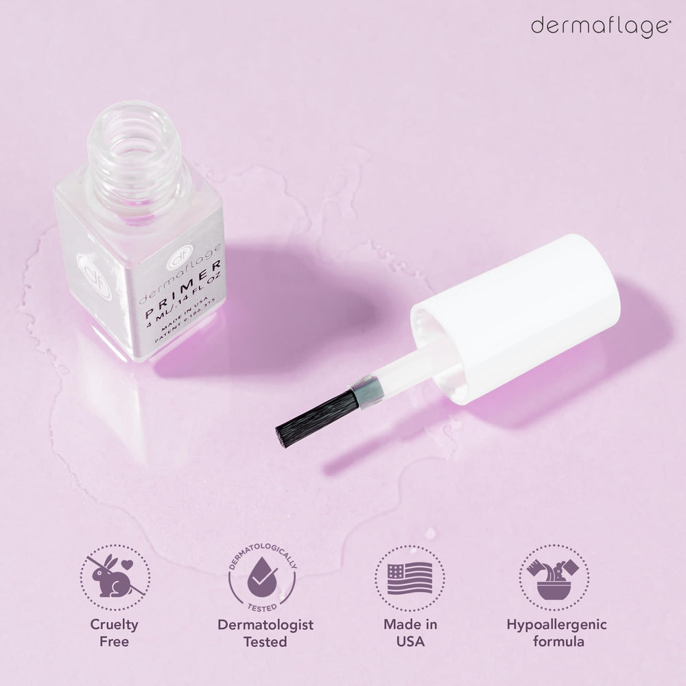 Packaging en verre Dermaflage avec bouchon et capuchon.