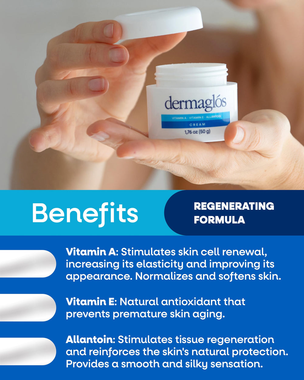 Dermaglós Crème Application Massage : texture riche idéale pour un massage hydratant.