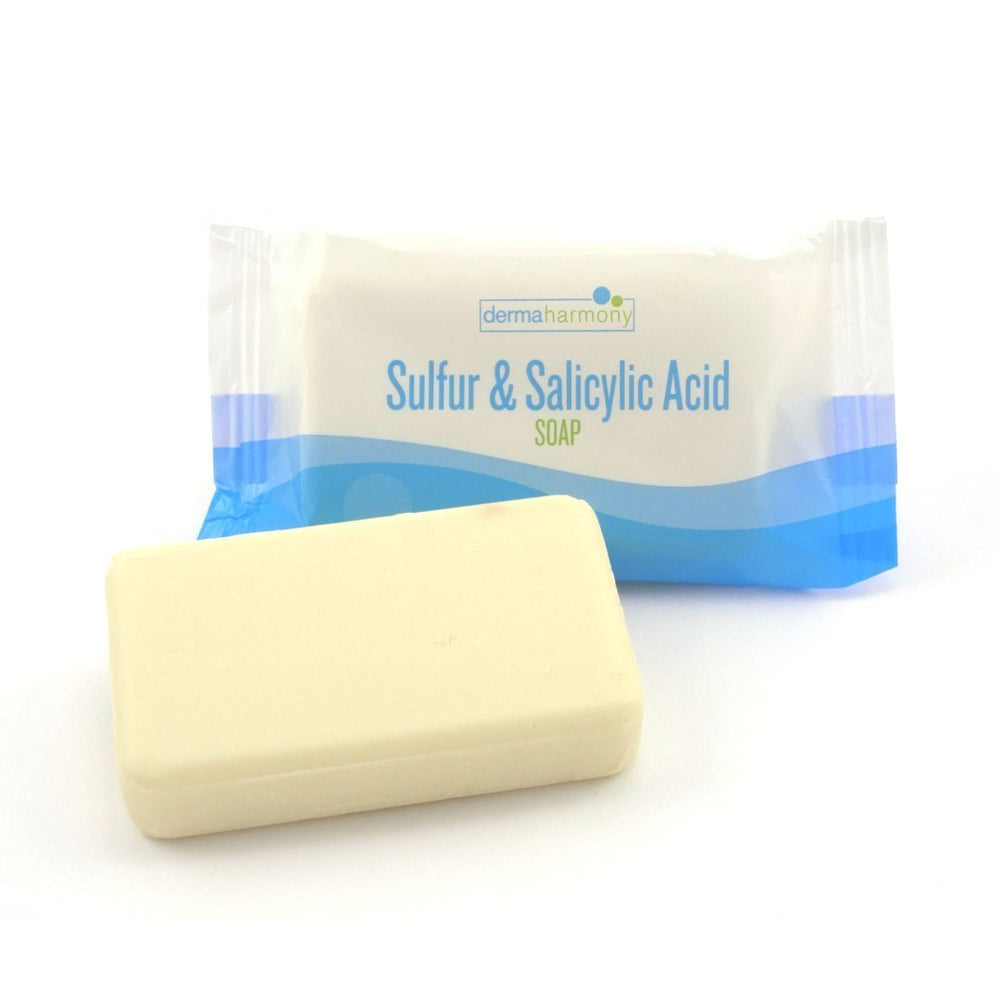 DermaHarmony barre sulfur-salicylique – présentation du savon et sa texture neutre.