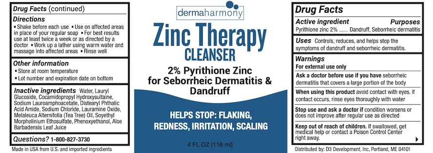 Dermaharmony – liste ingrédients liquides Pyrithione Zinc, formulation douce et sans sulfates.