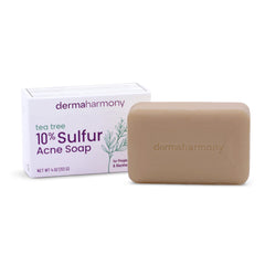 DermaHarmony savon acné soufre 10% prêt à l'emploi, usage quotidien.