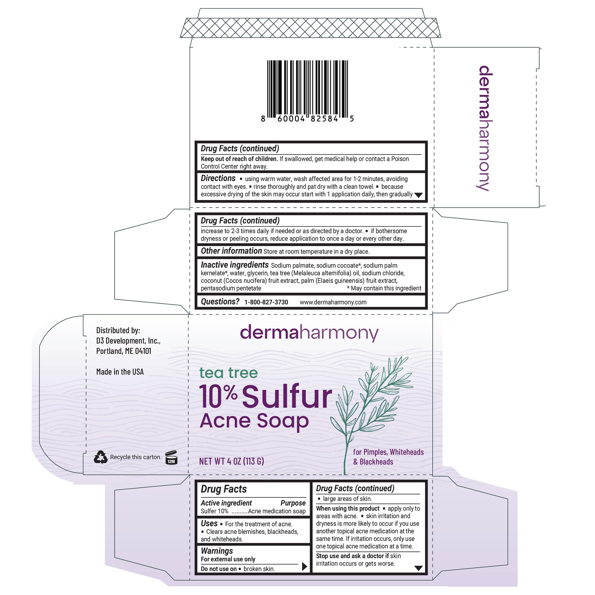 DermaHarmony savon soufre huile arbre-a-the, démonstration soin ciblé des pores.