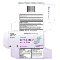 DermaHarmony savon soufre huile arbre-a-the, démonstration soin ciblé des pores.