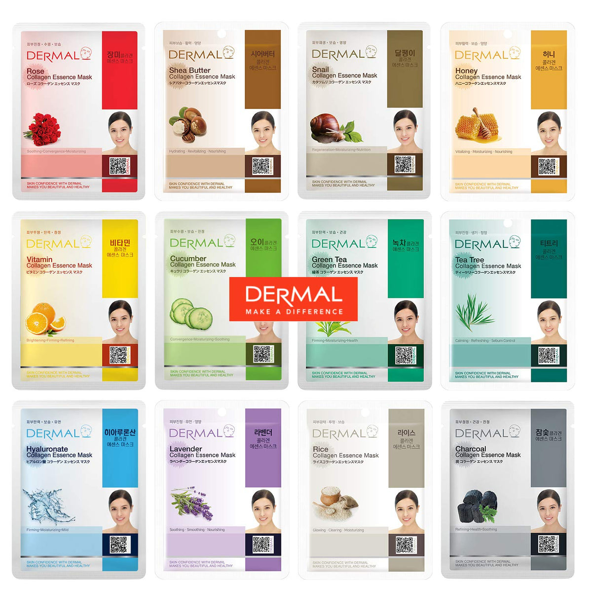 Dermal 12 masques collagene hydratants pour peau plus lisse
