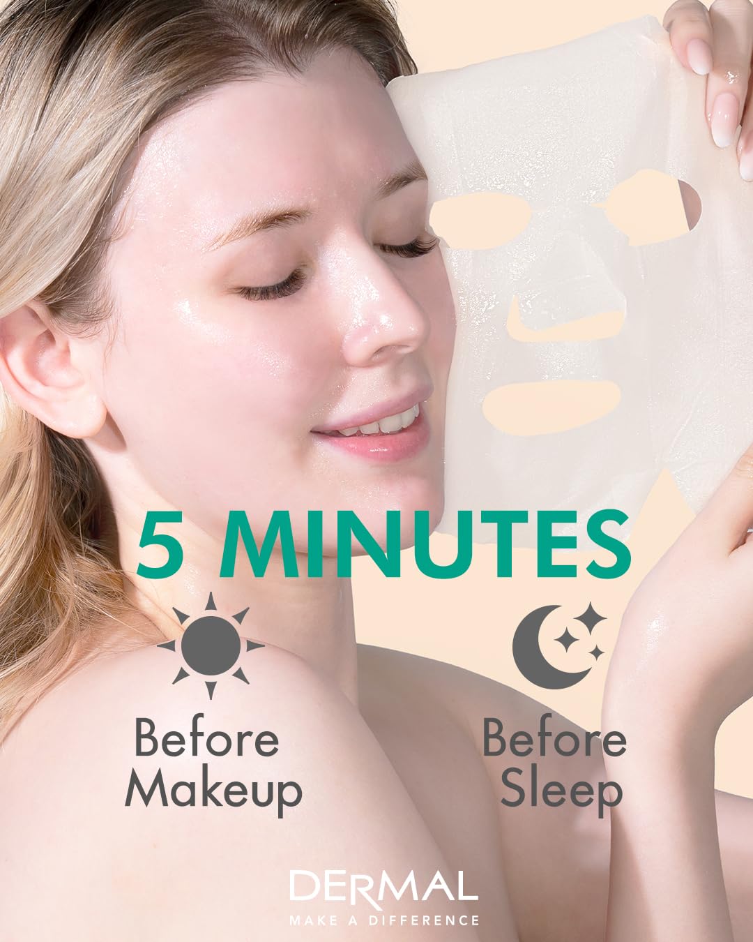 DERMAL masque aloé-collagène rayonnement peau après utilisation.
