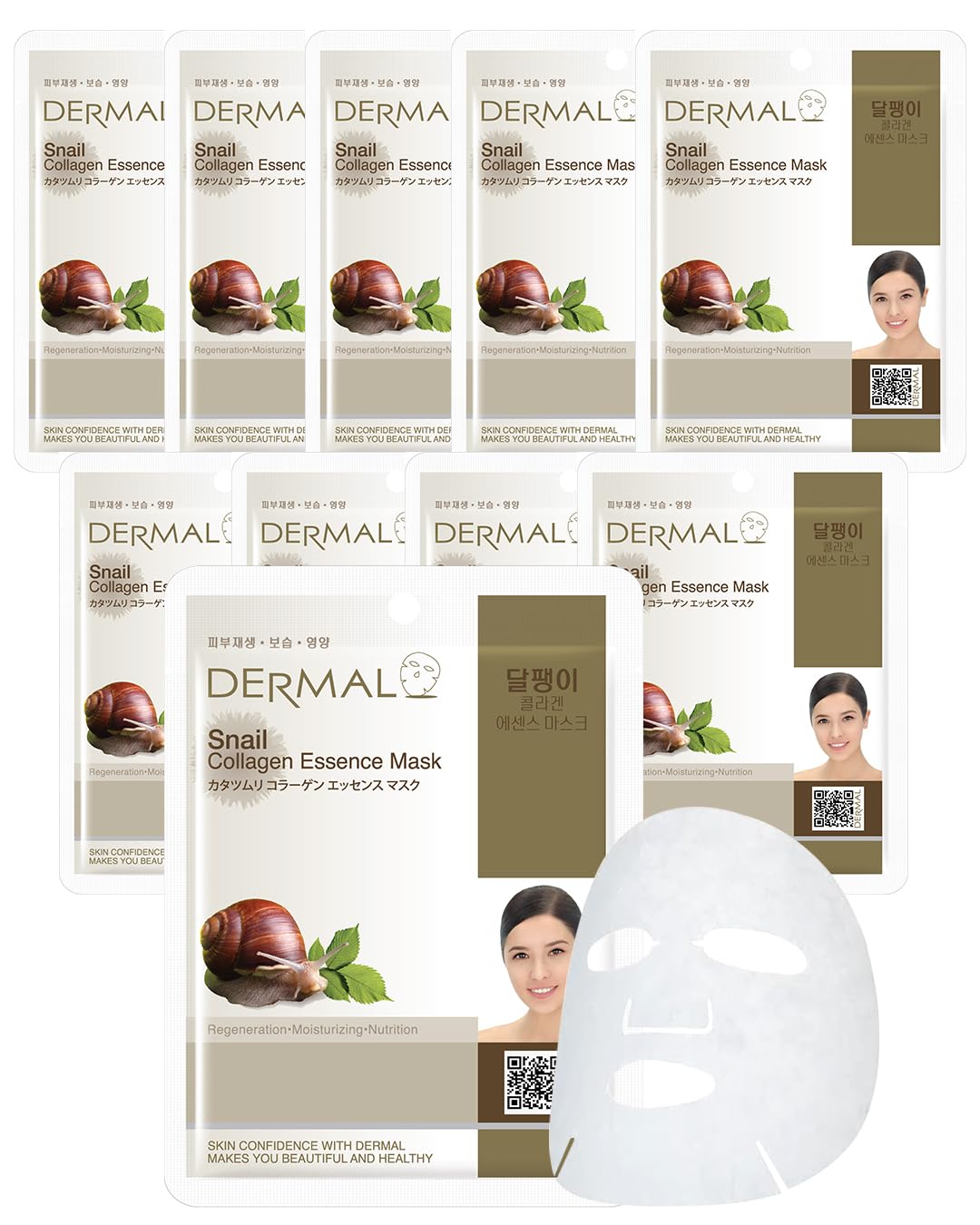 Dermal Masque facial essence escargot pack-10 pour hydrater et revitaliser la peau.