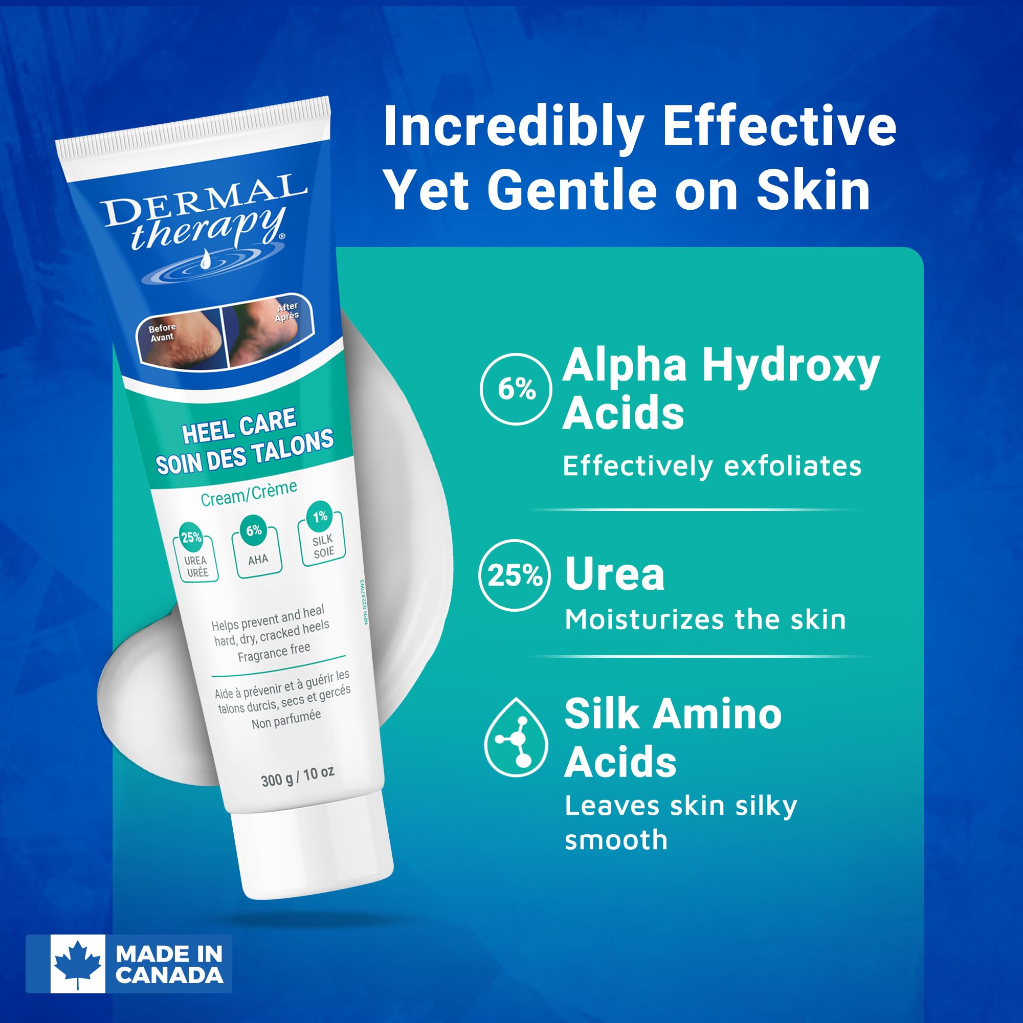 Texture non grasse Dermal Therapy Crème Pieds hydratation durable et légère.
