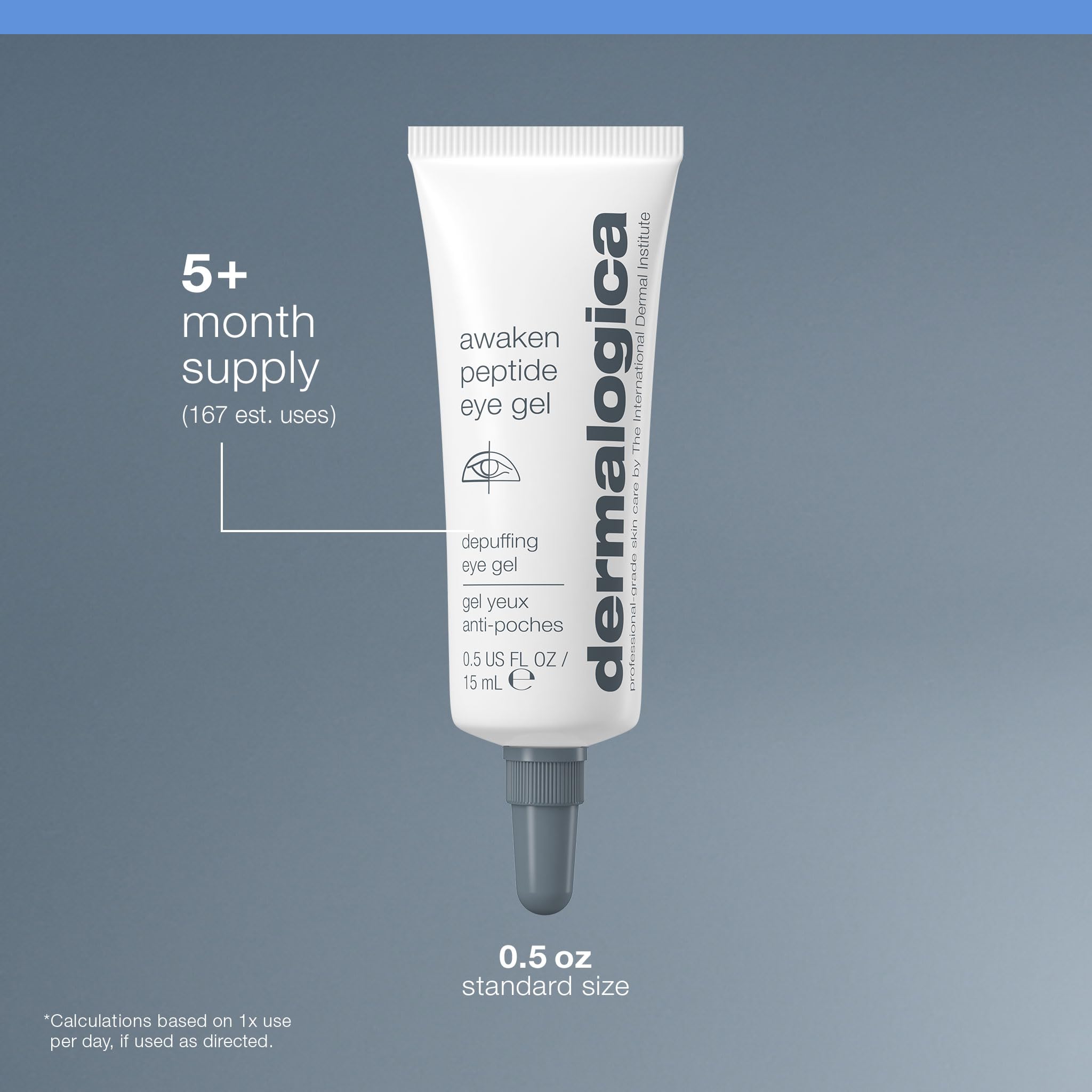 Dermalogica Gel Oeil Peptide Réveil, acide succinique biosynthetique pour lisser les ridules.