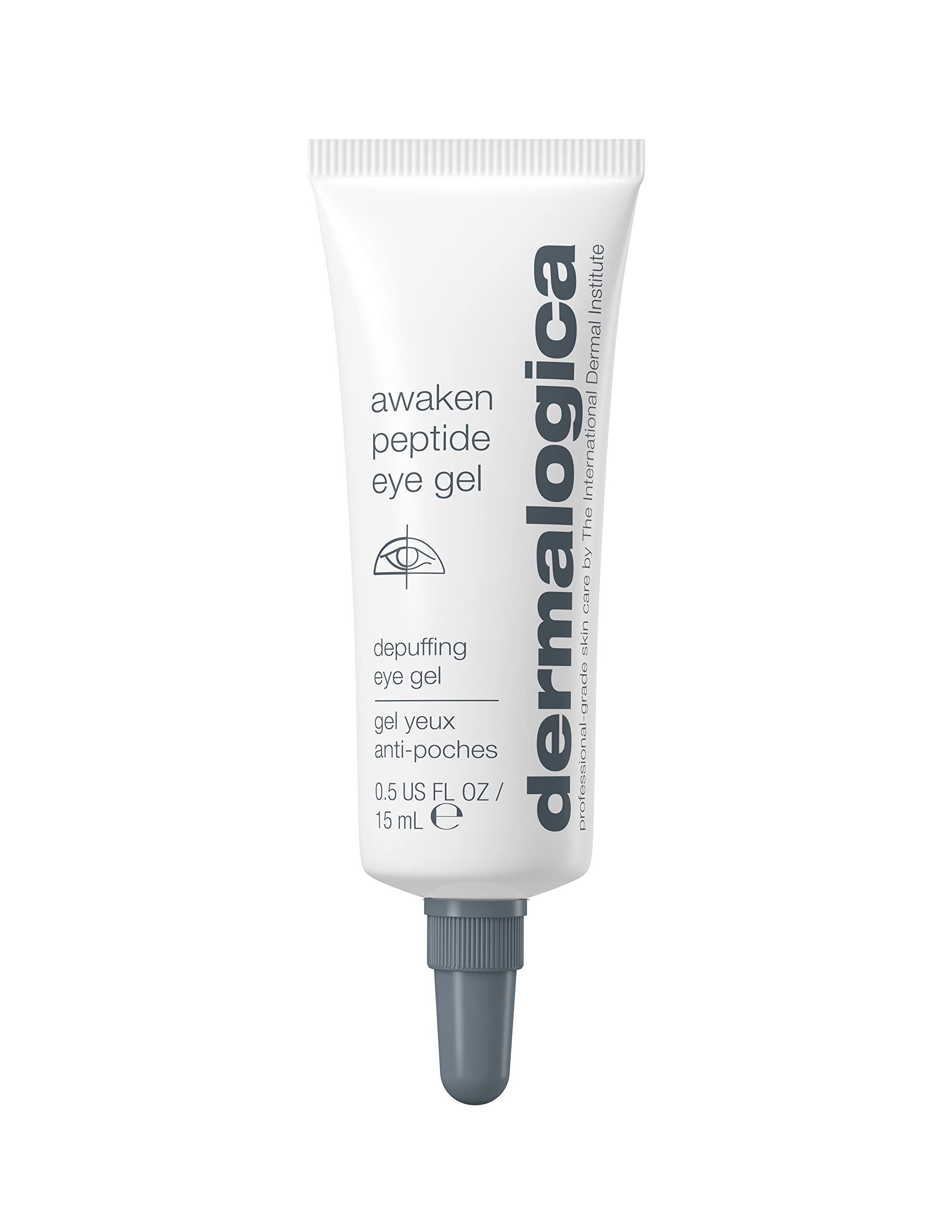 Dermalogica Gel Oeil Peptide Réveil, pompe visible, hydratation rapide autour des yeux.