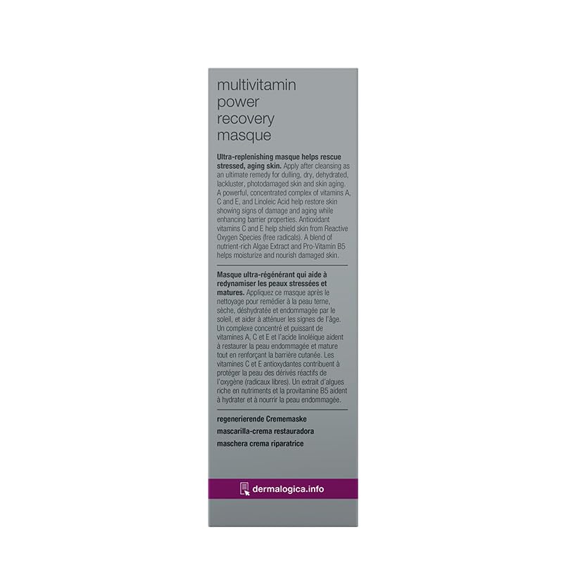 Dermalogica Multivitamin Power Recovery Masque — temps d'exposition dix à quinze minutes pour revitaliser.