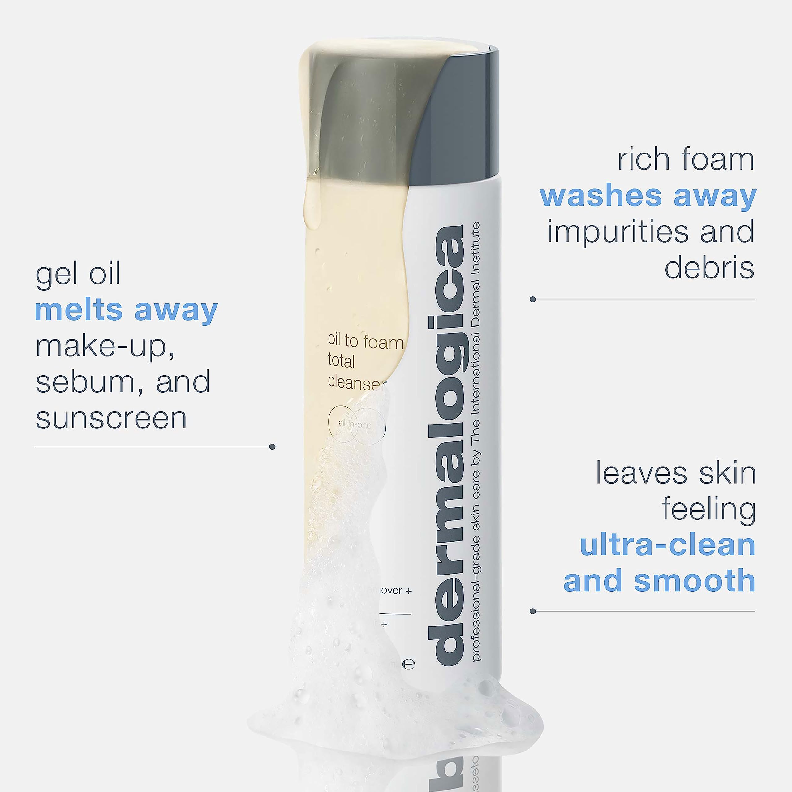 Dermalogica Oil To Foam Total Cleanser, texture gelhuile qui se transforme en mousse rassurante