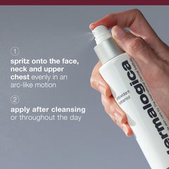 Dermalogica Tonique Hydramist Antioxydant – utilisation cosmétique, pompe pratique pour l'hydratation.