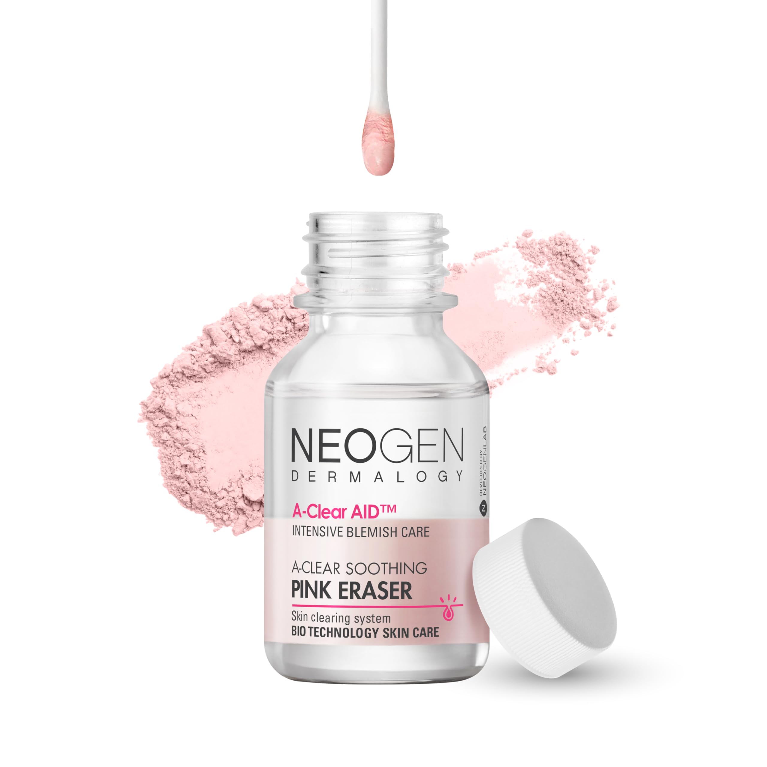 Dermalogy A-Clear: boîte rose indiquant soin ciblé des imperfections.