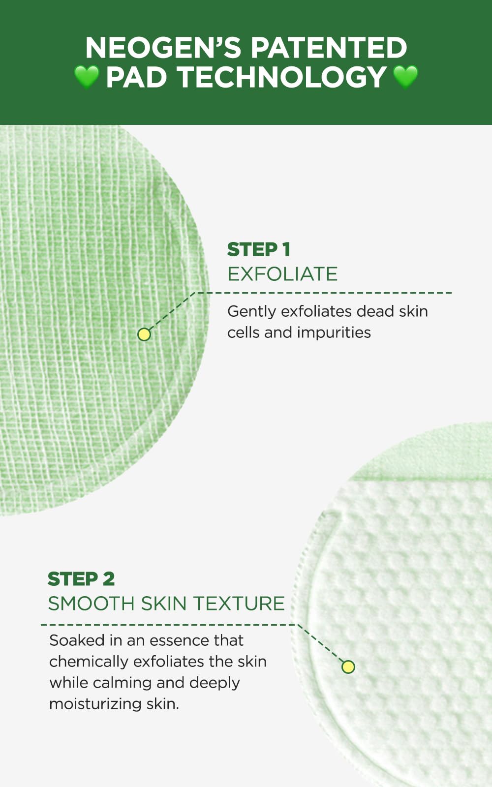 Application sur la peau avec DERMALOGY Bio-Peel Gauze Pads, teint homogène
