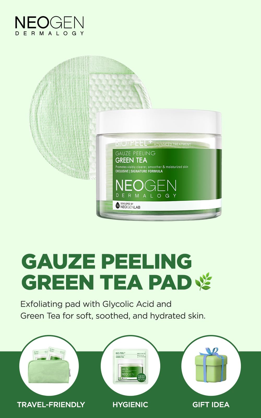 Texture douce du pad DERMALOGY Bio-Peel Gauze Pads pour exfolier en douceur